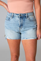 Sofie Side Slit Denim Shorts - Light Blue