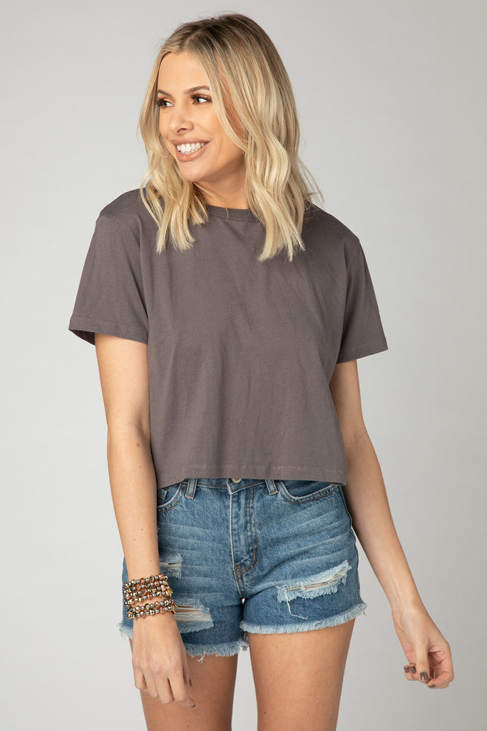 BuddyLove Aaron Cropped Tee - Charcoal,S / Grey / Solids