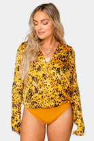 BuddyLove Melissa Surplice Long Sleeve Bodysuit - Tortoiseshell