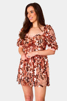 BuddyLove Colby Puff Sleeve Mini Dress - Rose Gold