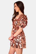 BuddyLove Colby Puff Sleeve Mini Dress - Rose Gold