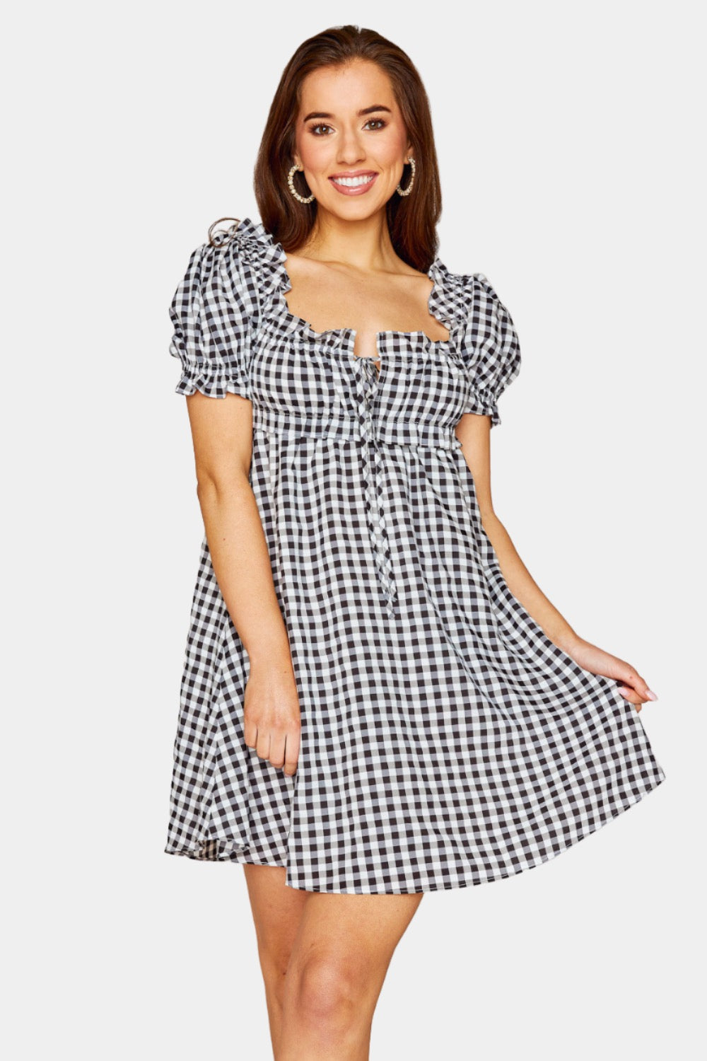 BuddyLove Jac Puff Sleeve Short Dress - Black Plaid