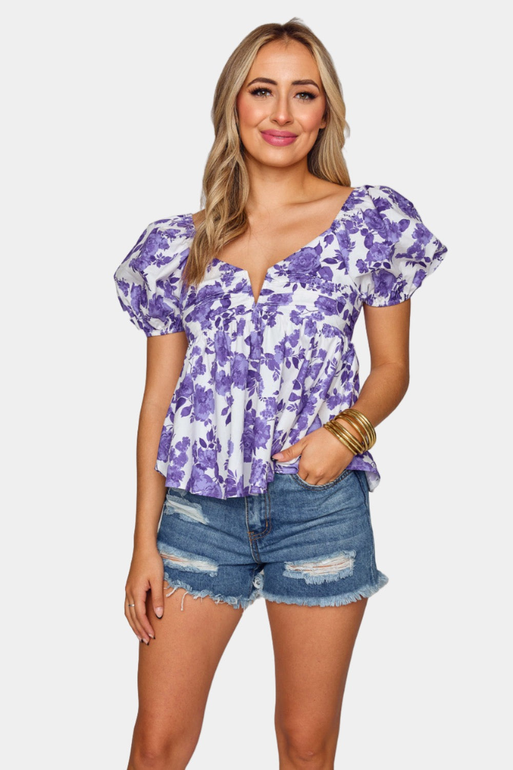 BuddyLove Houston Puff Sleeve Top - Purple Floral