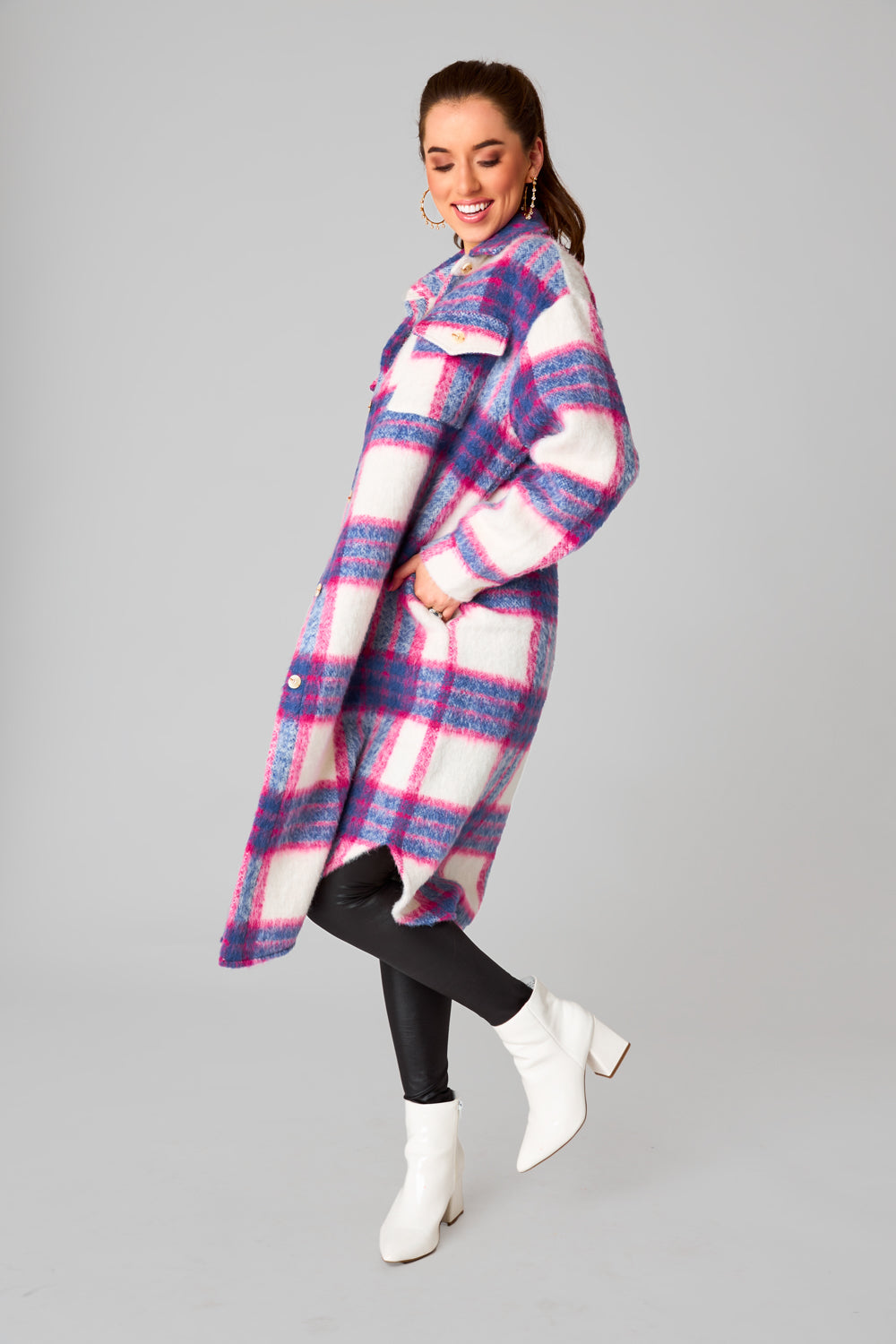 BuddyLove Rocky Long Plaid Shacket - Boysenberry