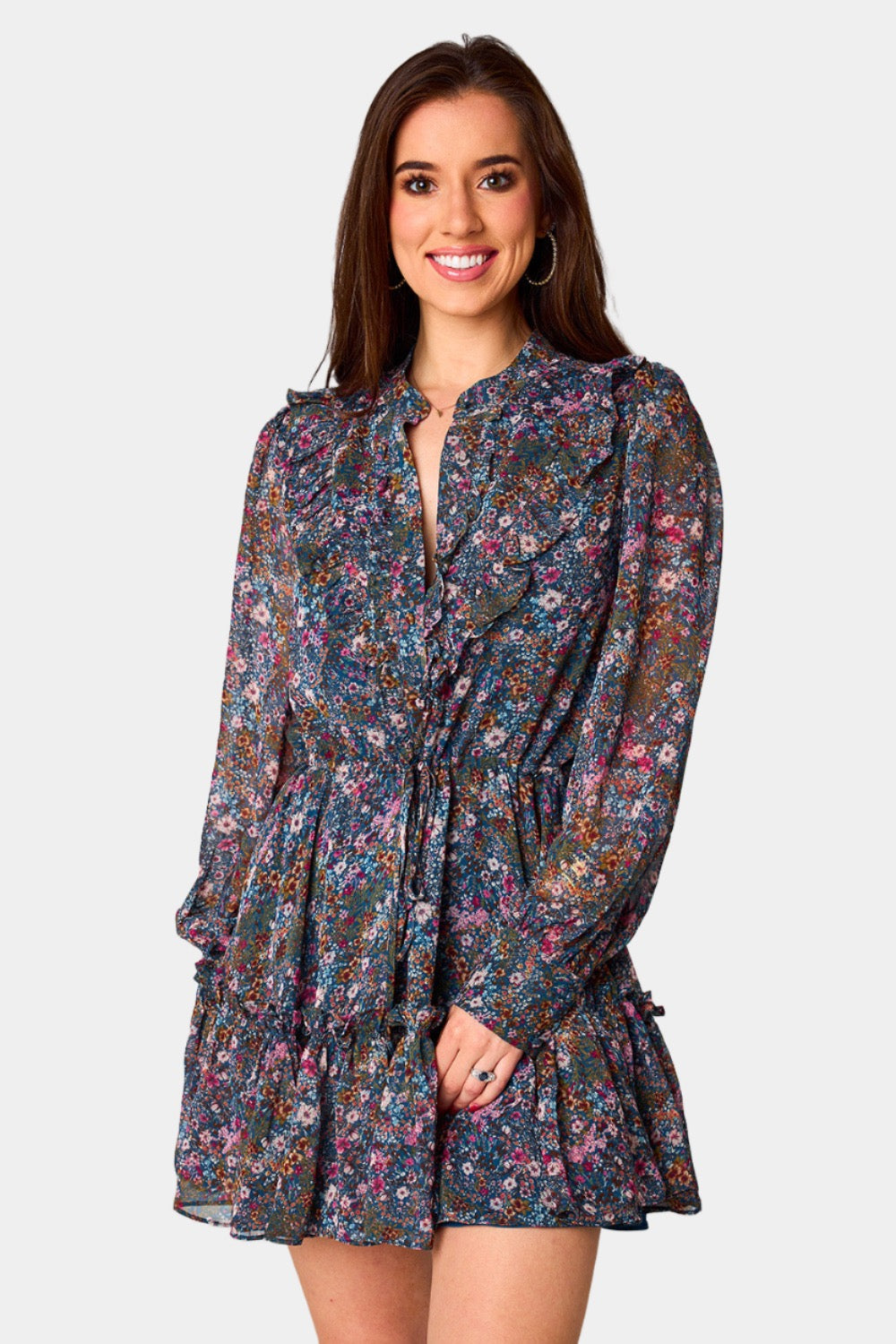 BuddyLove Celia Long Sleeve Mini Dress - Hollyhock