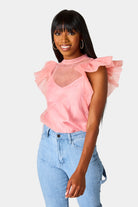 BuddyLove Kaycee Organza Ruffle Sleeve Top -  Salmon