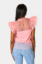 BuddyLove Kaycee Organza Ruffle Sleeve Top -  Salmon