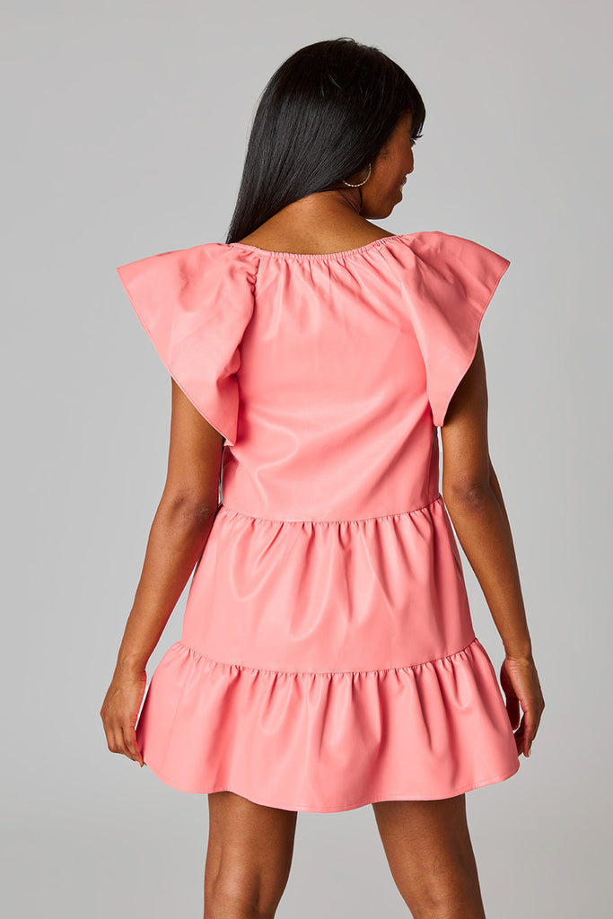 BuddyLove Ronnie Ruffle Sleeve Short Dress - Coral