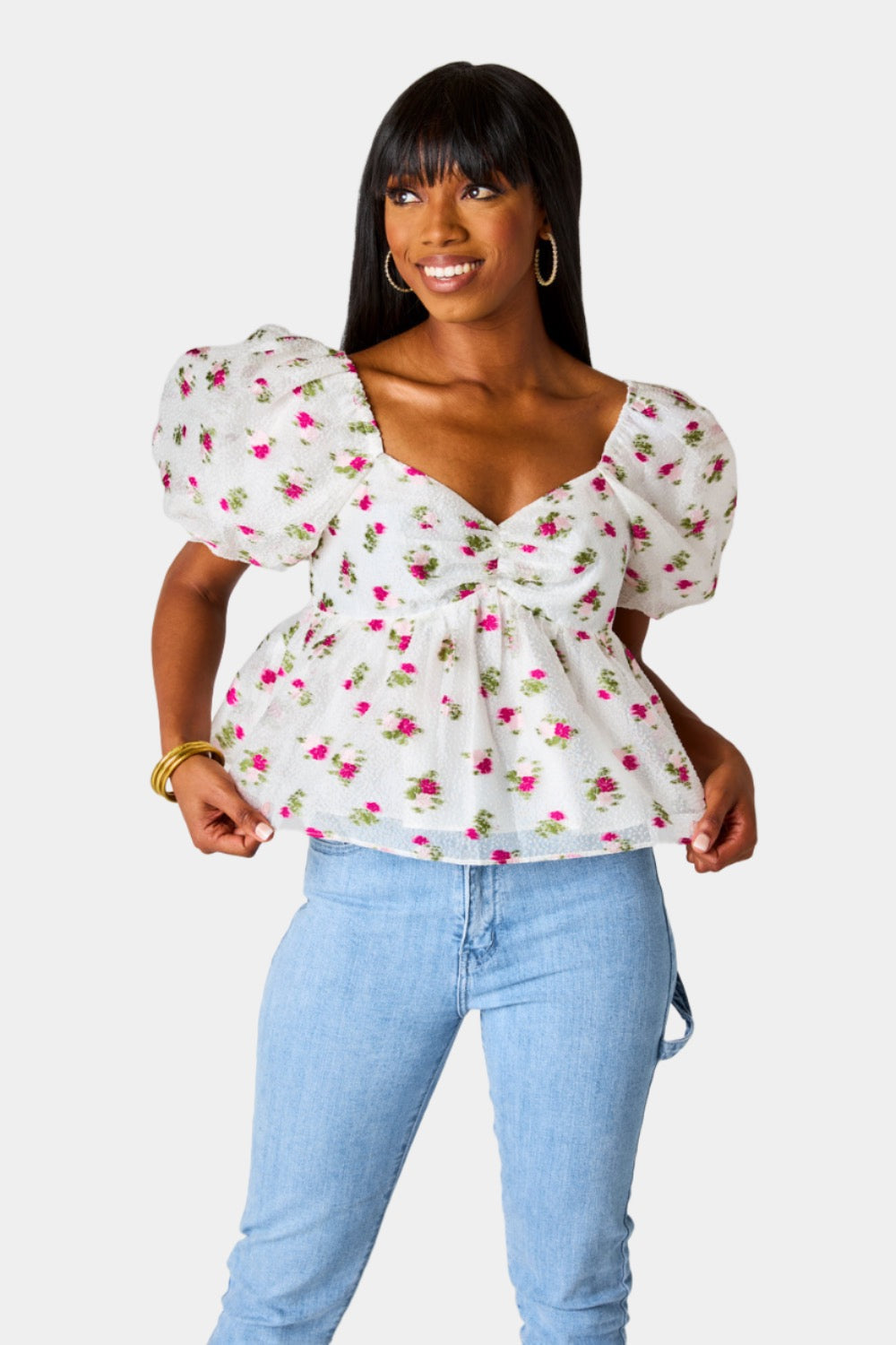 BuddyLove Blakely Peplum Short Sleeve Top - Calla Lily