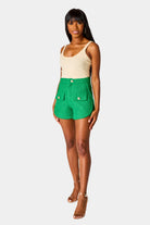BuddyLove Mae Tweed High-Waisted Shorts - Green
