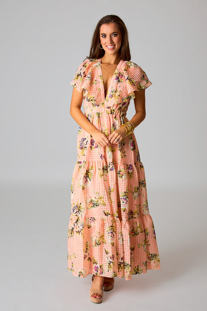 BuddyLove Cece Flutter Sleeve Maxi Dress - Irish Rose
