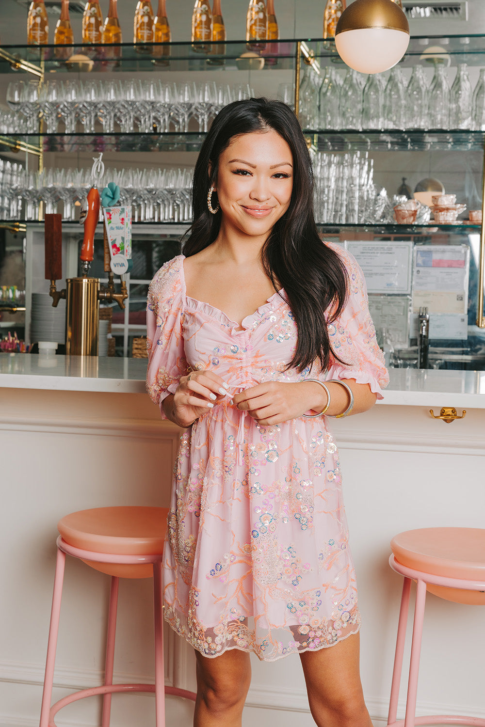 BuddyLove Colby Puff Sleeve Mini Dress - Peaches N Cream