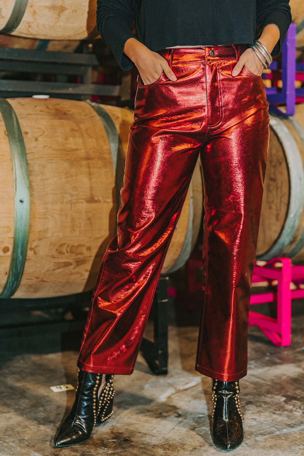 BuddyLove Travolta High-Rise Metallic Pants - Bronze