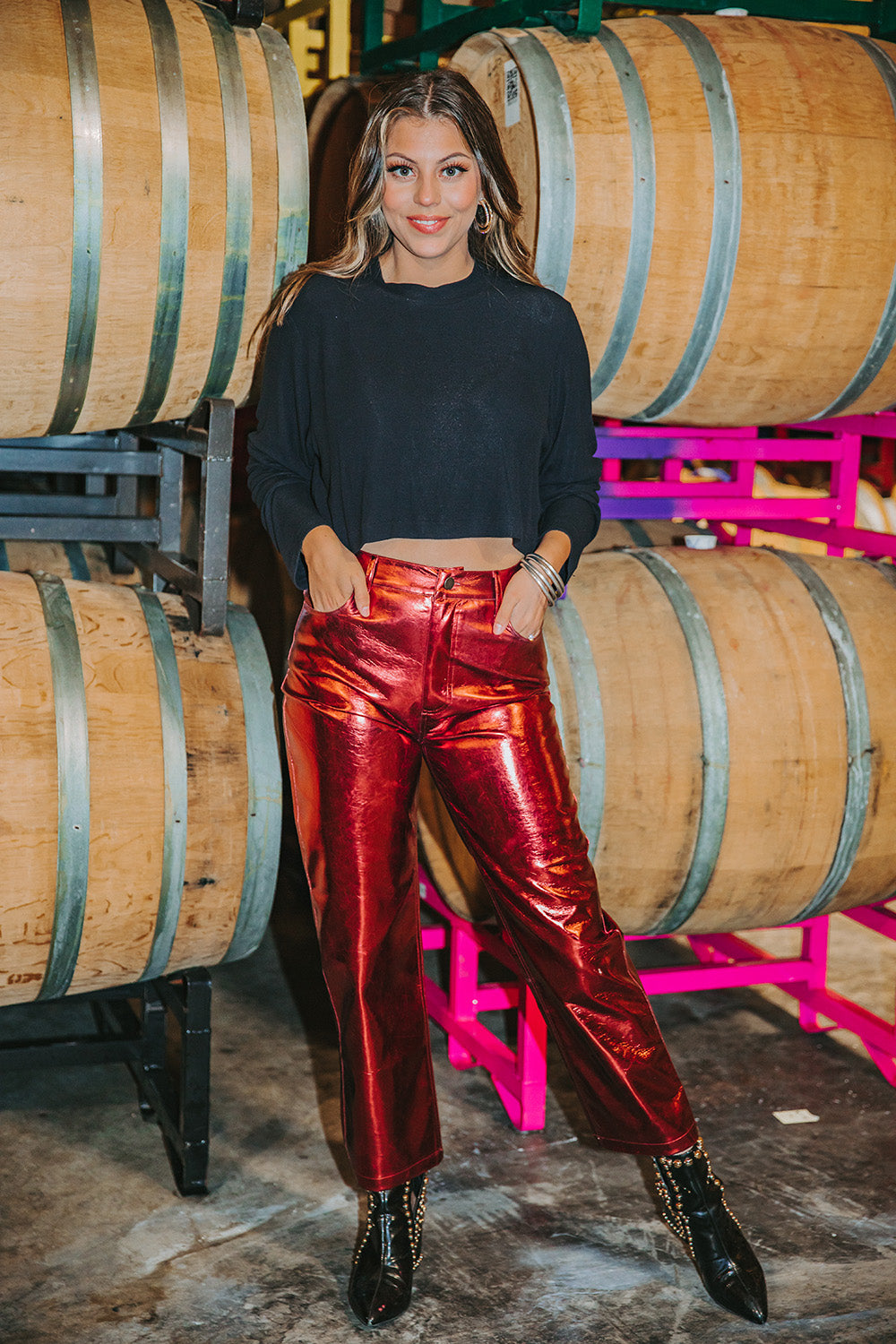 BuddyLove Travolta High-Rise Metallic Pants - Bronze